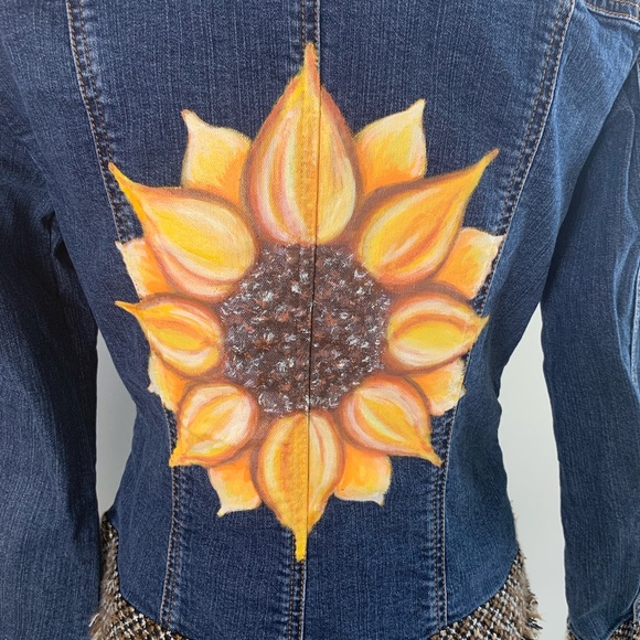 Coldwater Creek Denim Jacket Painted Sunflower - Picture 3 of 7